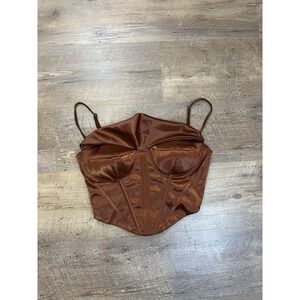 Parthea Burnt Orange Spaghetti Strap Back Zip Cropped Womens Tank Top Size S